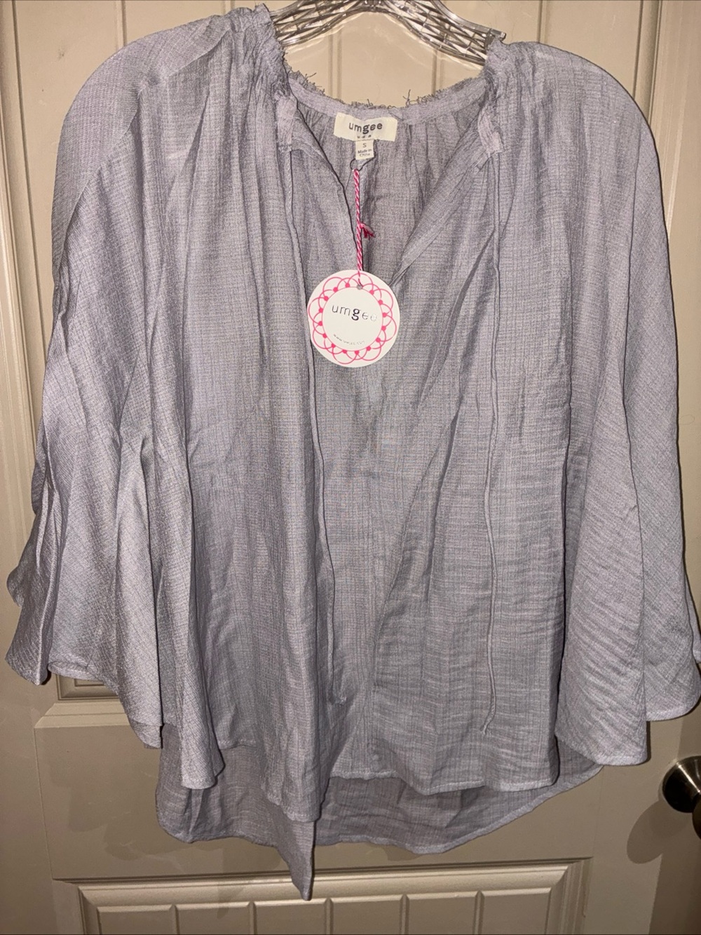 Umgee Light Periwinkle Gauze Peasant Blouse